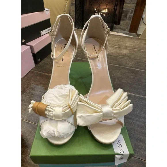 Kate Spade New York Iveene Bridal Bow Ivory Satin Hight Heel Sandals Size‎ 11 - Picture 7 of 14